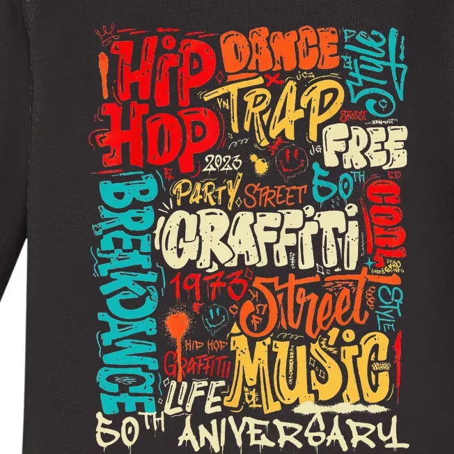 Hip Hop 50 Years Of Old School Graffiti Old School Retro Baby Long Sleeve Bodysuit