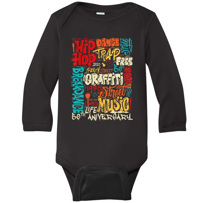 Hip Hop 50 Years Of Old School Graffiti Old School Retro Baby Long Sleeve Bodysuit