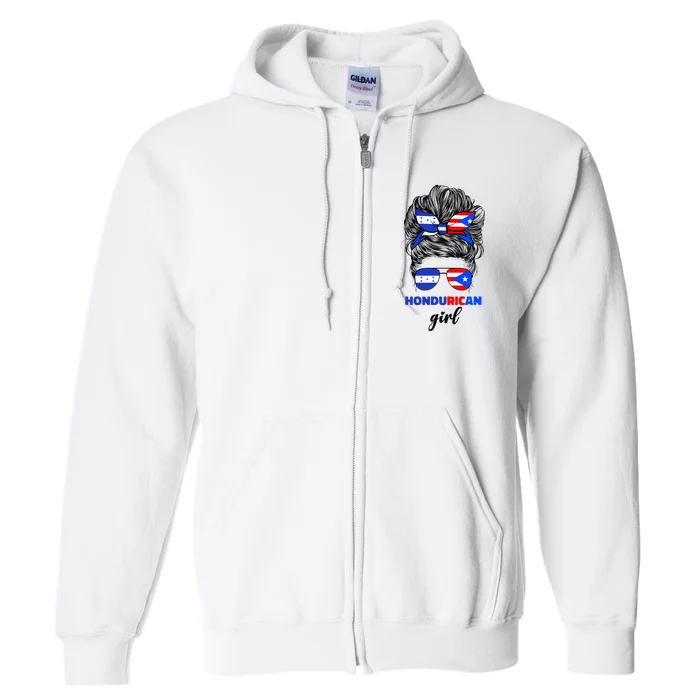 Half Honduran And Puerto Rican Rico Honduras Flag Girl Mix Full Zip Hoodie