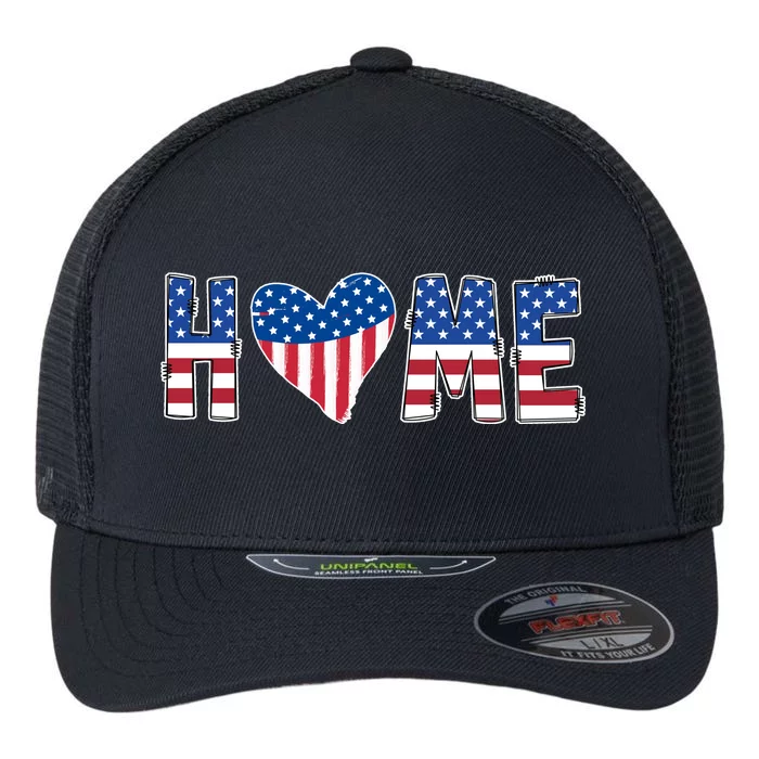 Home Heart American Flag Flexfit Unipanel Trucker Cap