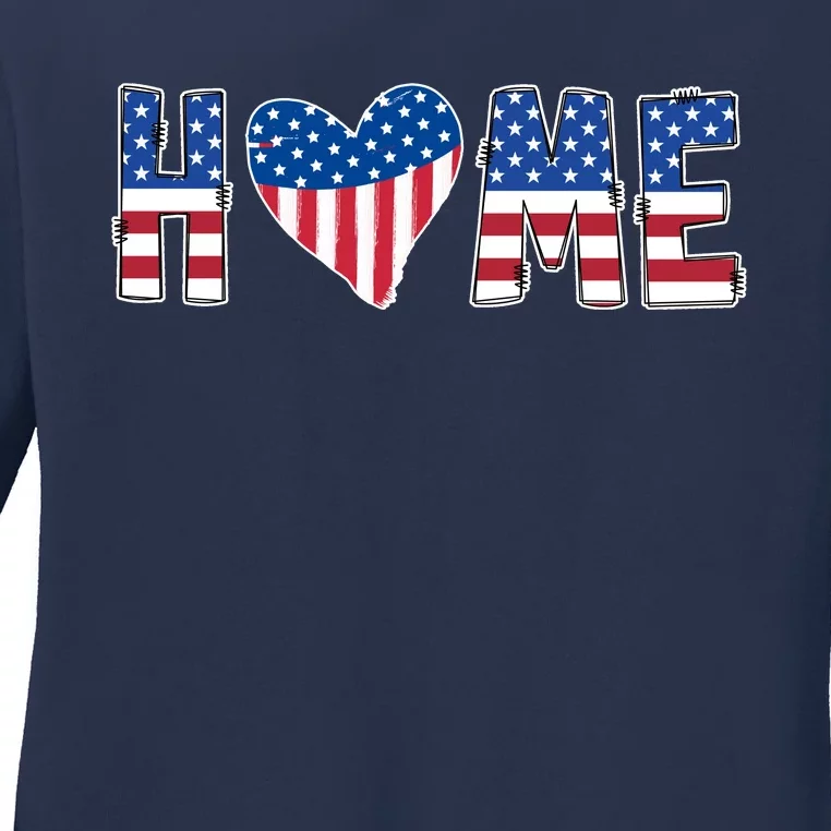 Home Heart American Flag Ladies Long Sleeve Shirt