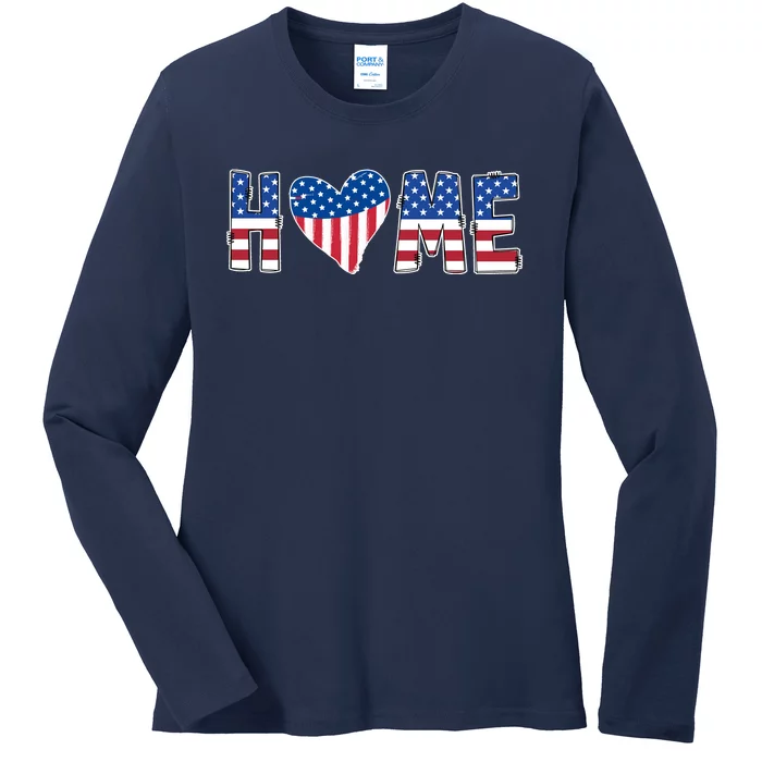 Home Heart American Flag Ladies Long Sleeve Shirt