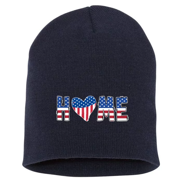 Home Heart American Flag Short Acrylic Beanie