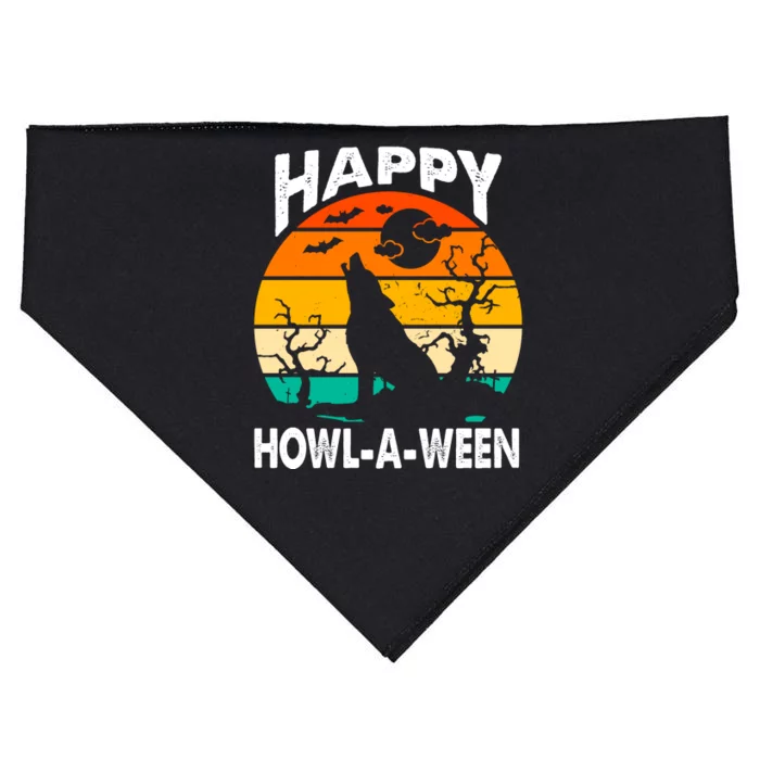 Happy Howl A Ween Halloween Wolf Retro USA-Made Doggie Bandana