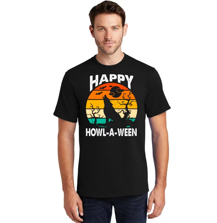 Happy Howl A Ween Halloween Wolf Retro Tall T-Shirt