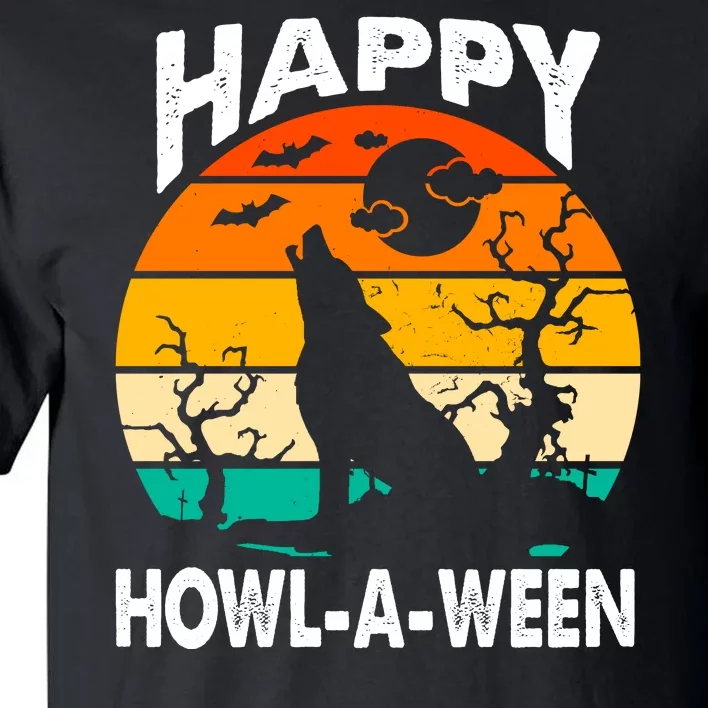 Happy Howl A Ween Halloween Wolf Retro Tall T-Shirt