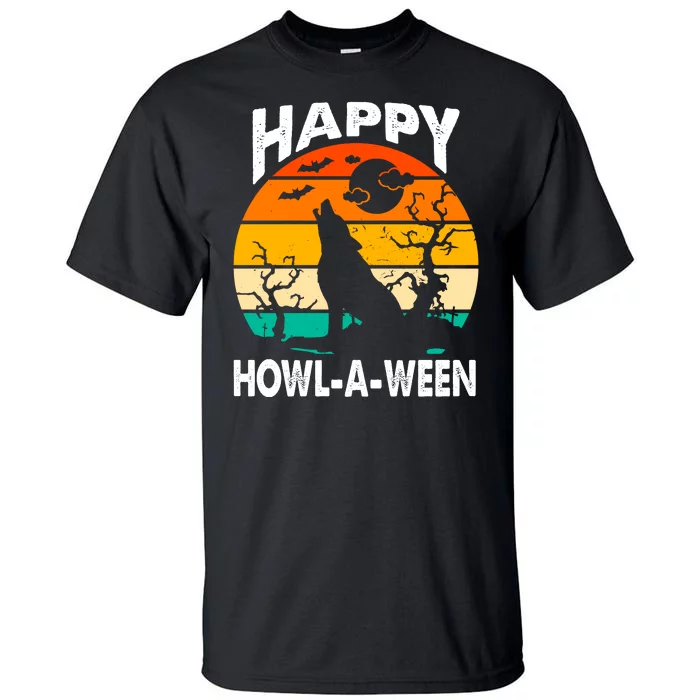 Happy Howl A Ween Halloween Wolf Retro Tall T-Shirt