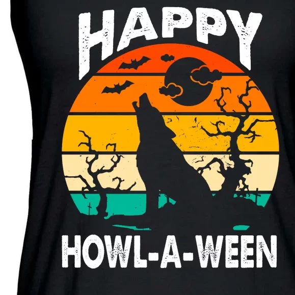 Happy Howl A Ween Halloween Wolf Retro Ladies Essential Flowy Tank