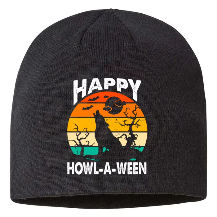 Happy Howl A Ween Halloween Wolf Retro 8 1/2in Sustainable Knit Beanie