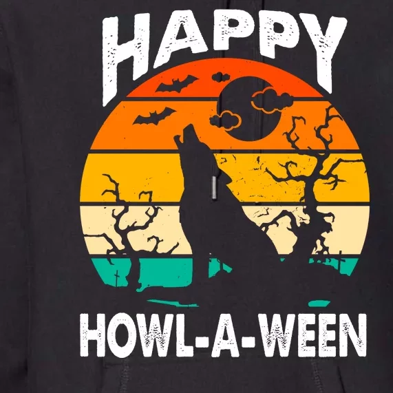 Happy Howl A Ween Halloween Wolf Retro Premium Hoodie