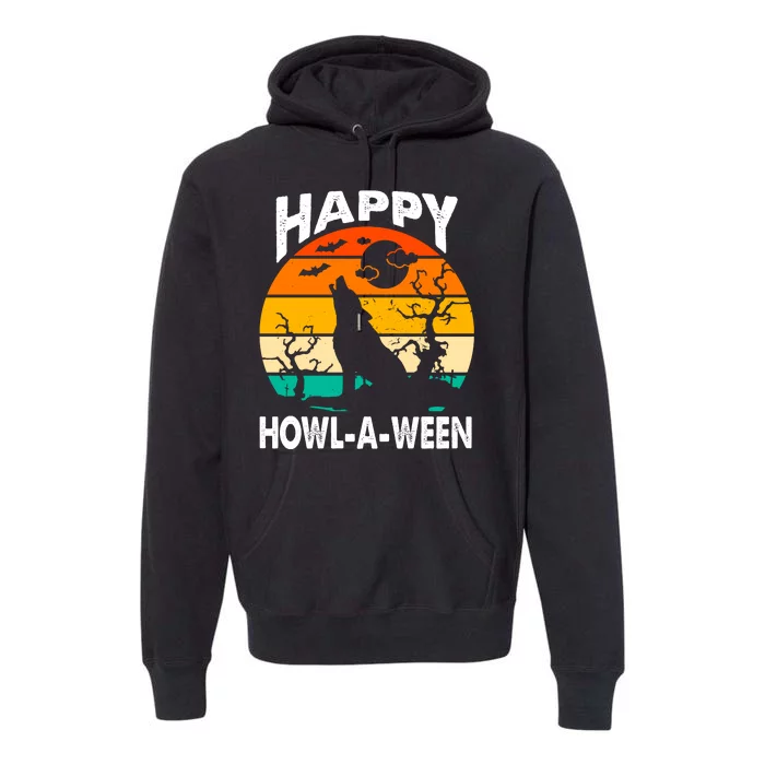 Happy Howl A Ween Halloween Wolf Retro Premium Hoodie