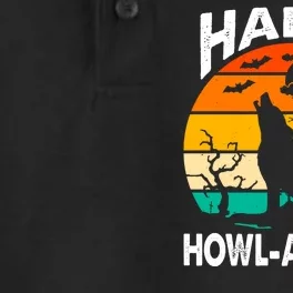 Happy Howl A Ween Halloween Wolf Retro Dry Zone Grid Performance Polo