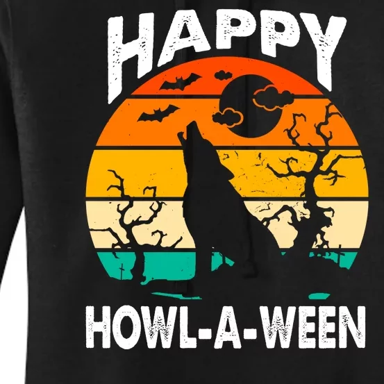 Happy Howl A Ween Halloween Wolf Retro Women's Pullover Hoodie