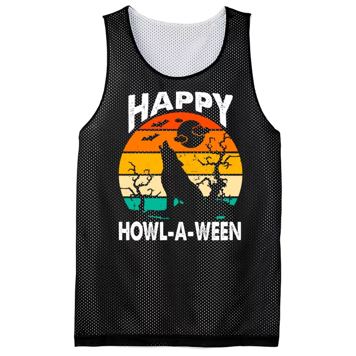 Happy Howl A Ween Halloween Wolf Retro Mesh Reversible Basketball Jersey Tank