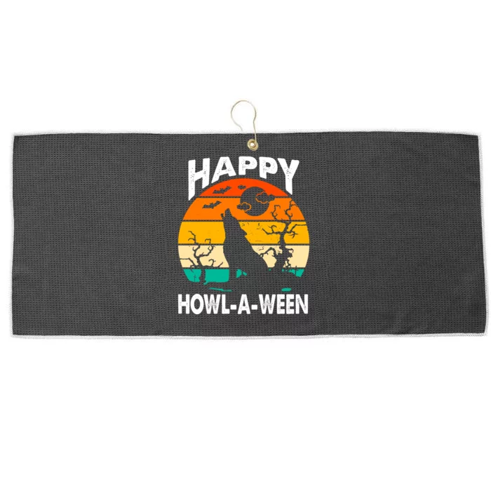 Happy Howl A Ween Halloween Wolf Retro Large Microfiber Waffle Golf Towel