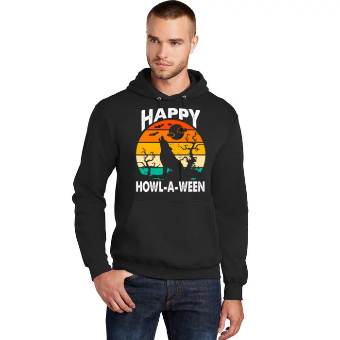 Happy Howl A Ween Halloween Wolf Retro Tall Hoodie