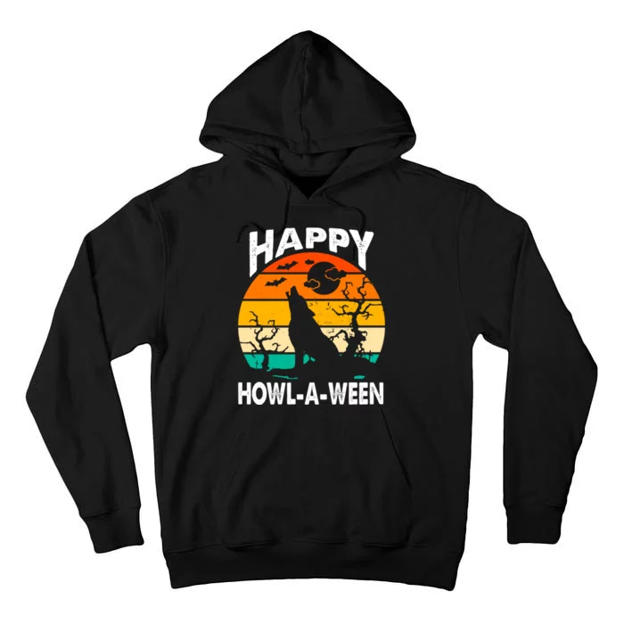 Happy Howl A Ween Halloween Wolf Retro Tall Hoodie