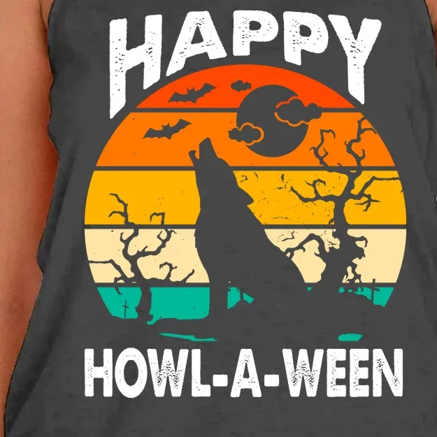 Happy Howl A Ween Halloween Wolf Retro Women's Knotted Racerback Tank