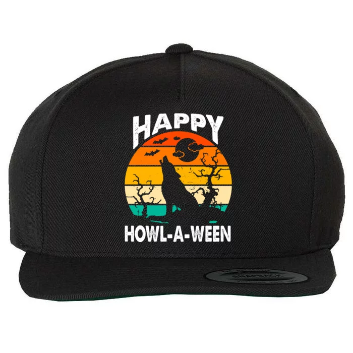 Happy Howl A Ween Halloween Wolf Retro Wool Snapback Cap