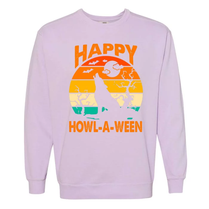 Happy Howl A Ween Halloween Wolf Retro Garment-Dyed Sweatshirt