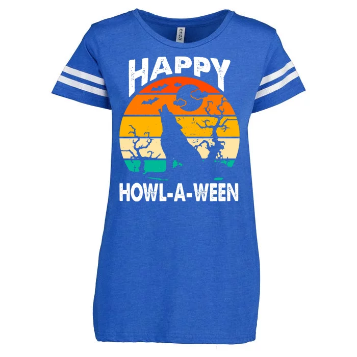 Happy Howl A Ween Halloween Wolf Retro Enza Ladies Jersey Football T-Shirt