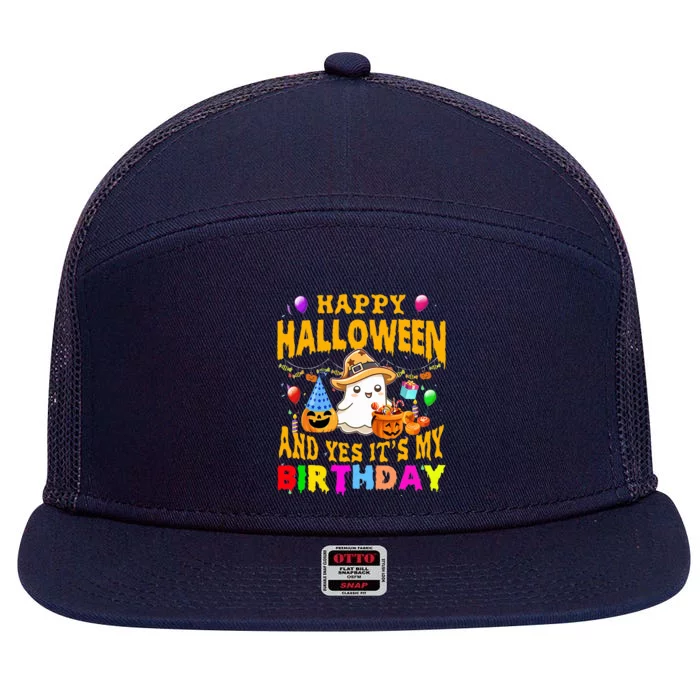 Happy Halloween And Yes It's My Birthday Halloween Party 7 Panel Mesh Trucker Snapback Hat