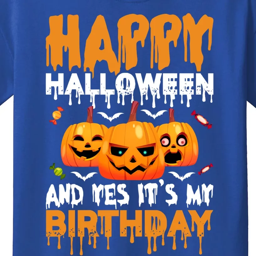 Happy Halloween And Yes ItS My Birthday Halloween Pumpkin Cool Gift Kids T-Shirt