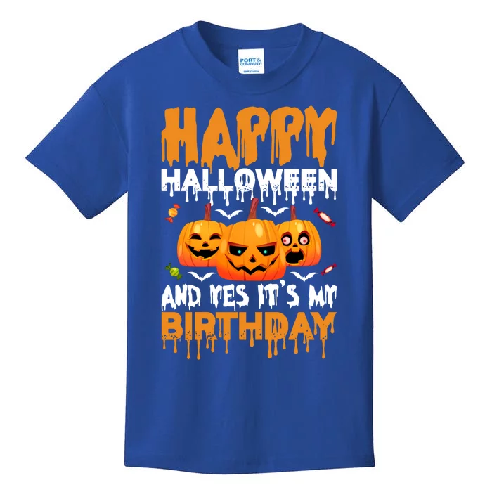 Happy Halloween And Yes ItS My Birthday Halloween Pumpkin Cool Gift Kids T-Shirt