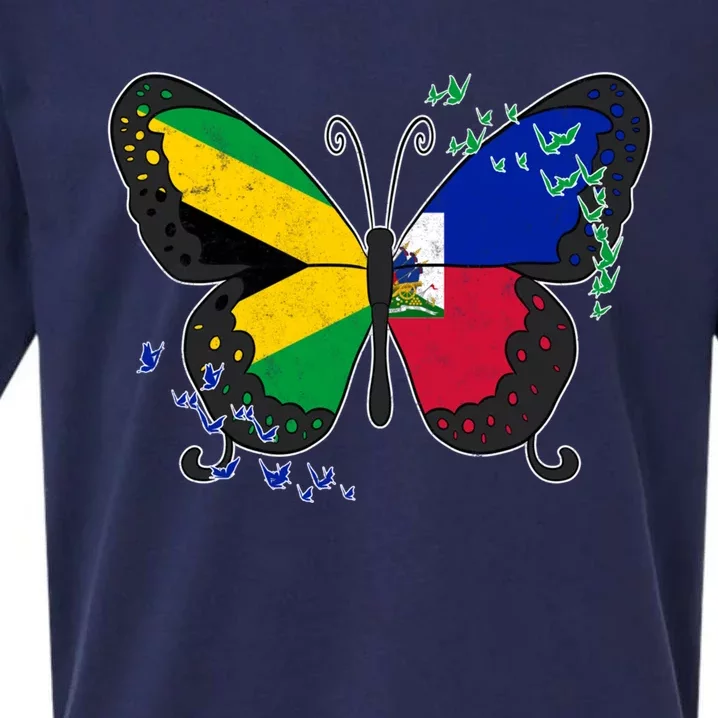 Haiti Haitian America Jamaica Caribbean Combo Butterfly Dna Gift Sueded Cloud Jersey T-Shirt