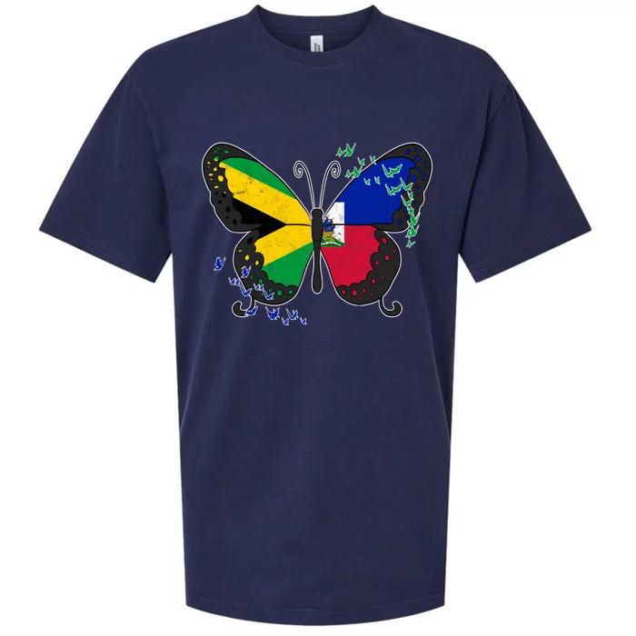 Haiti Haitian America Jamaica Caribbean Combo Butterfly Dna Gift Sueded Cloud Jersey T-Shirt