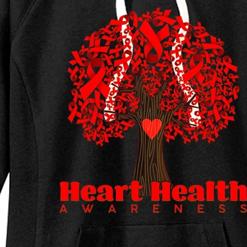 Heart Health Awareness Red Ribbon Heart Tree Women's Fleece Hoodie