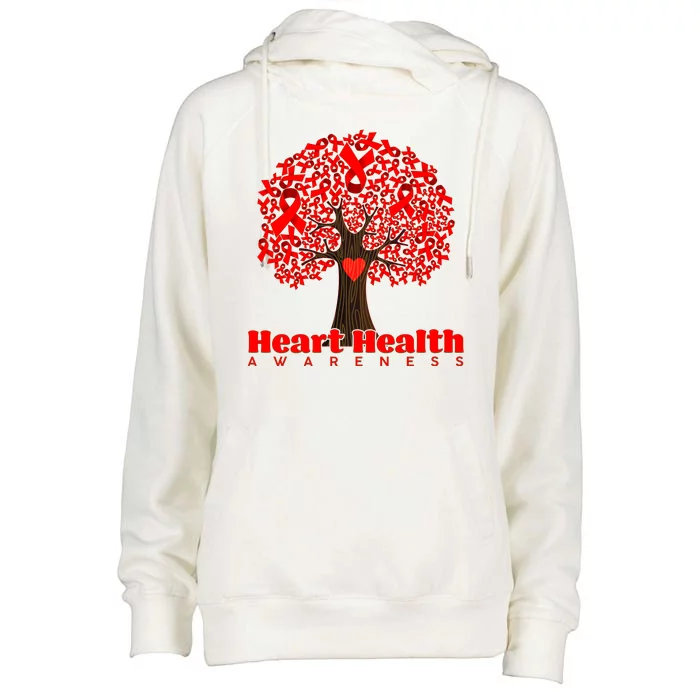 Heart Health Awareness Red Ribbon Heart Tree Womens Funnel Neck Pullover Hood