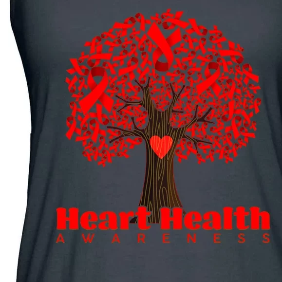 Heart Health Awareness Red Ribbon Heart Tree Ladies Essential Flowy Tank