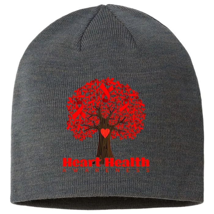 Heart Health Awareness Red Ribbon Heart Tree 8 1/2in Sustainable Knit Beanie