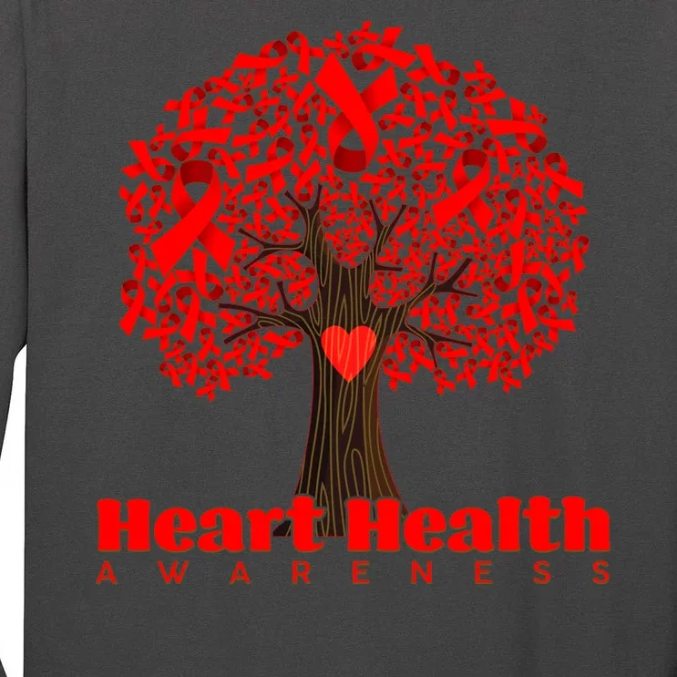 Heart Health Awareness Red Ribbon Heart Tree Tall Long Sleeve T-Shirt