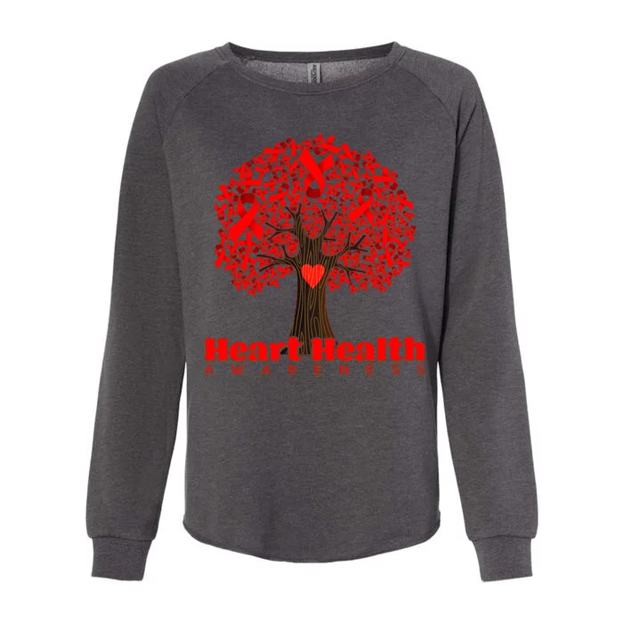 Heart Health Awareness Red Ribbon Heart Tree Womens California Wash Sweatshirt