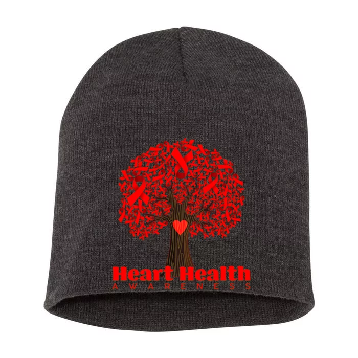 Heart Health Awareness Red Ribbon Heart Tree Short Acrylic Beanie