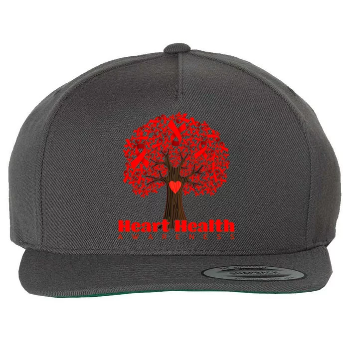 Heart Health Awareness Red Ribbon Heart Tree Wool Snapback Cap