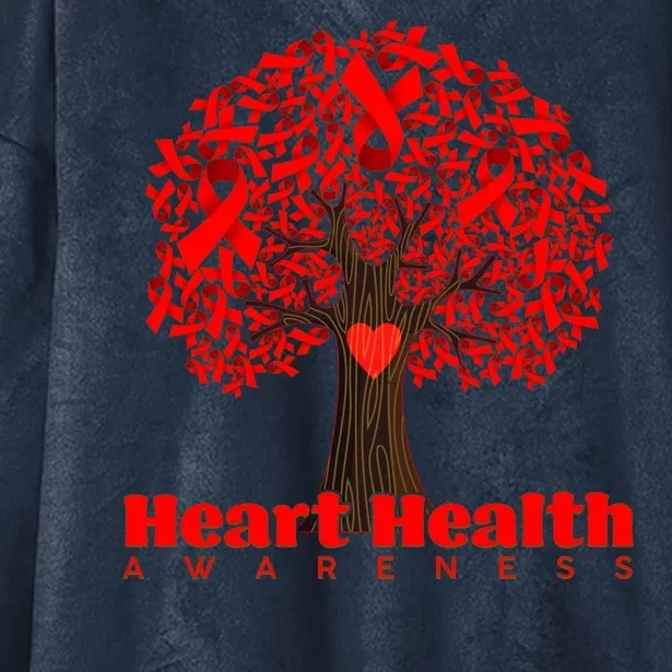 Heart Health Awareness Red Ribbon Heart Tree Hooded Wearable Blanket