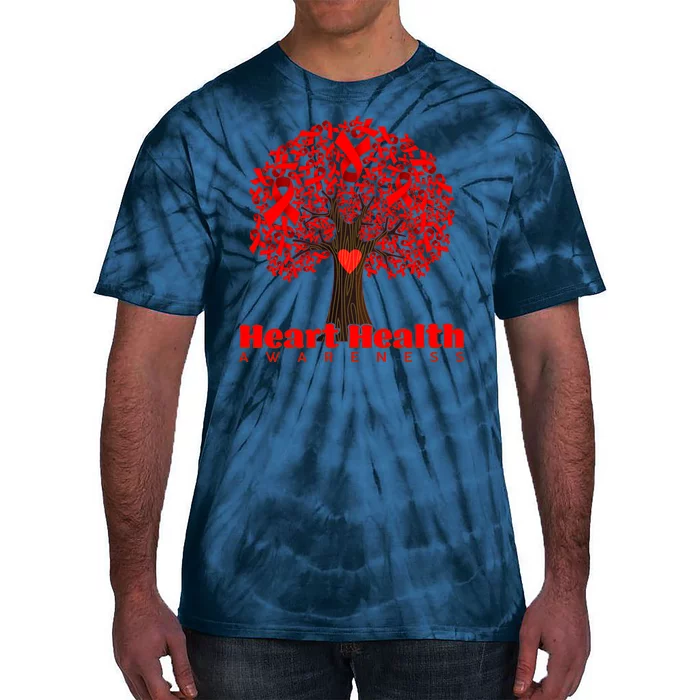 Heart Health Awareness Red Ribbon Heart Tree Tie-Dye T-Shirt