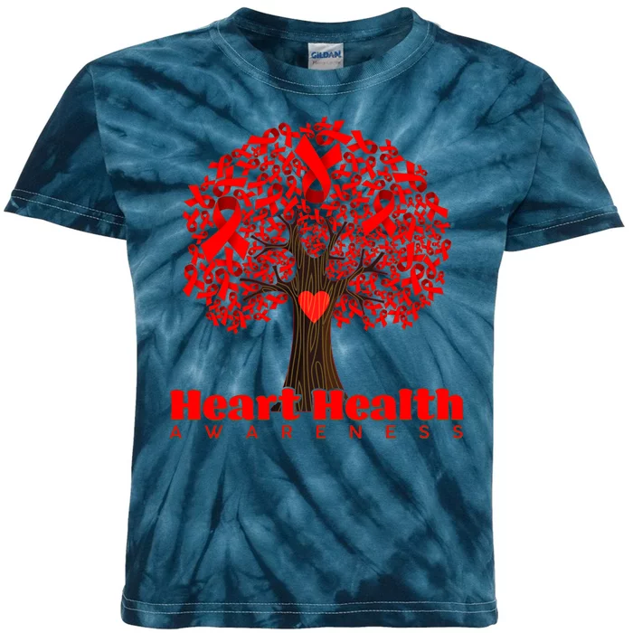 Heart Health Awareness Red Ribbon Heart Tree Kids Tie-Dye T-Shirt