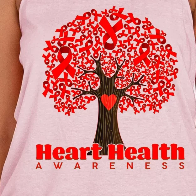 Heart Health Awareness Red Ribbon Heart Tree Women's Knotted Racerback Tank