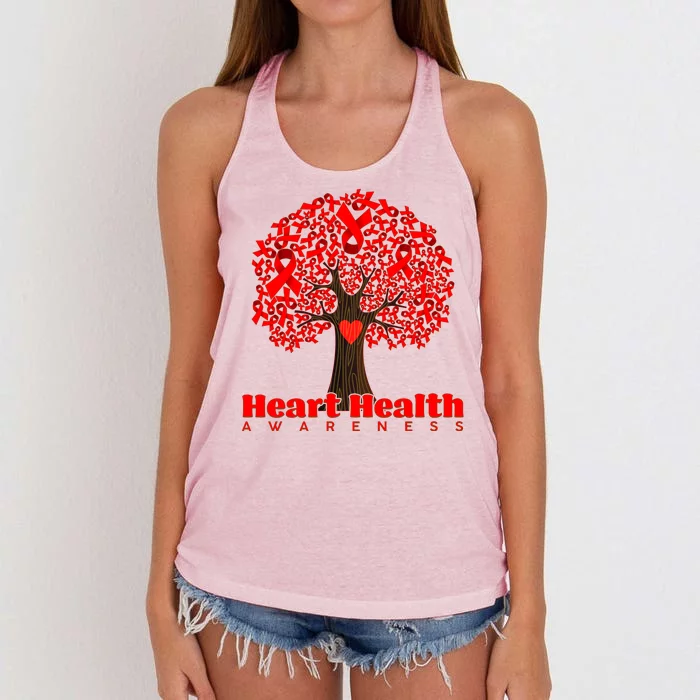 Heart Health Awareness Red Ribbon Heart Tree Women's Knotted Racerback Tank