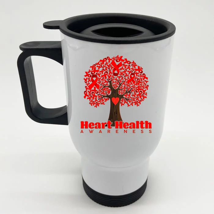 Heart Health Awareness Red Ribbon Heart Tree Front & Back Stainless Steel Travel Mug