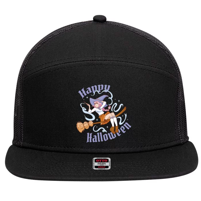 Happy Halloween Anime Witch Girl 7 Panel Mesh Trucker Snapback Hat