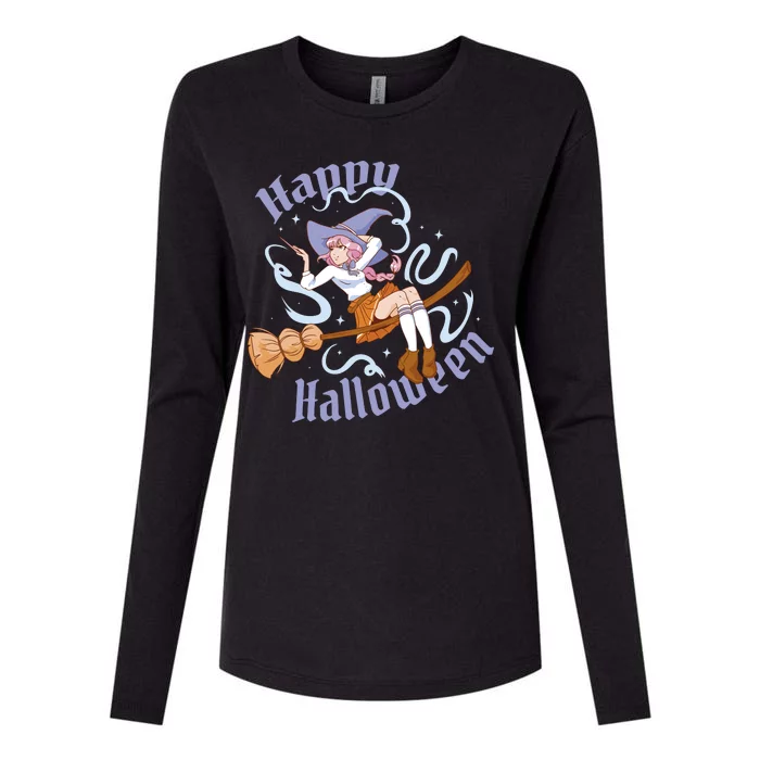 Happy Halloween Anime Witch Girl Womens Cotton Relaxed Long Sleeve T-Shirt