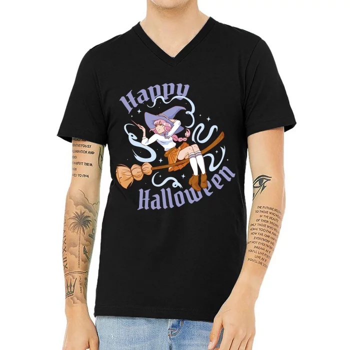 Happy Halloween Anime Witch Girl V-Neck T-Shirt