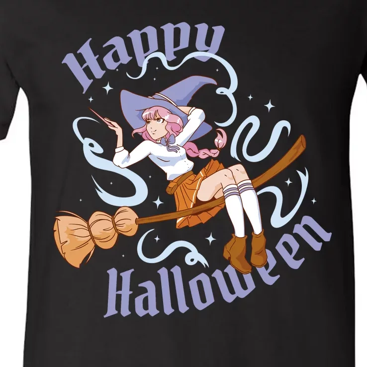 Happy Halloween Anime Witch Girl V-Neck T-Shirt