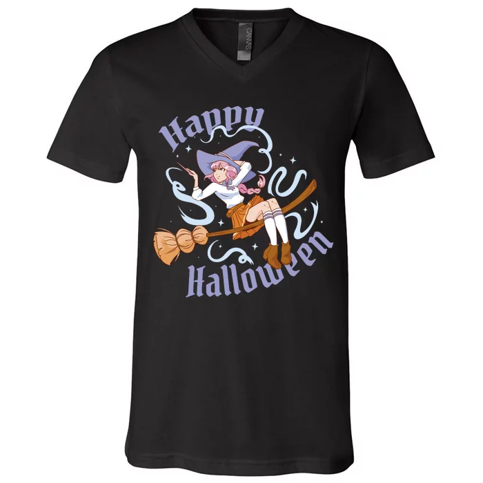 Happy Halloween Anime Witch Girl V-Neck T-Shirt