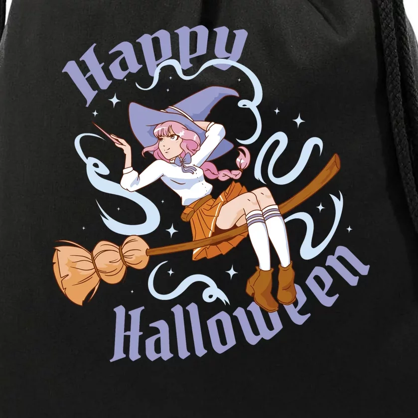 Happy Halloween Anime Witch Girl Drawstring Bag